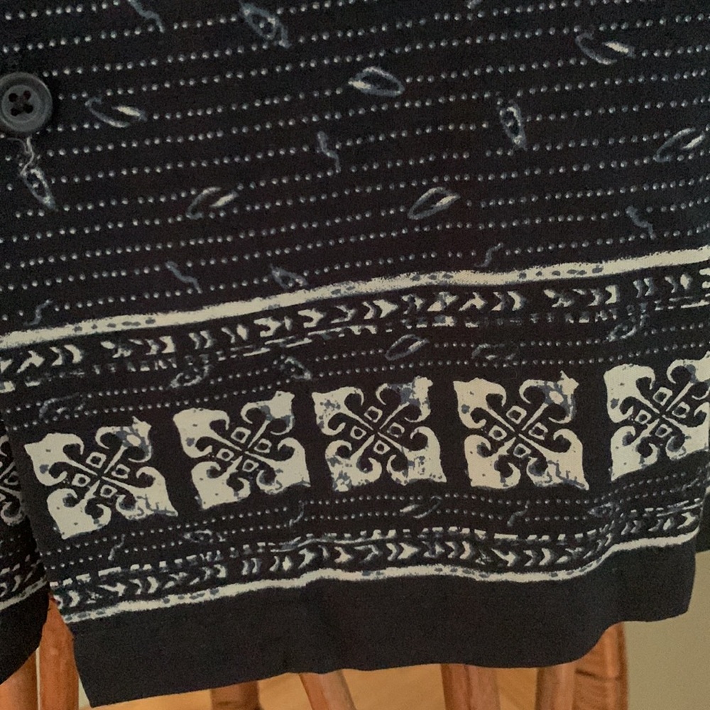 Mens Crazy Horse Navy Blue Print Button Down Shirt sz L - Picture 2 of 6